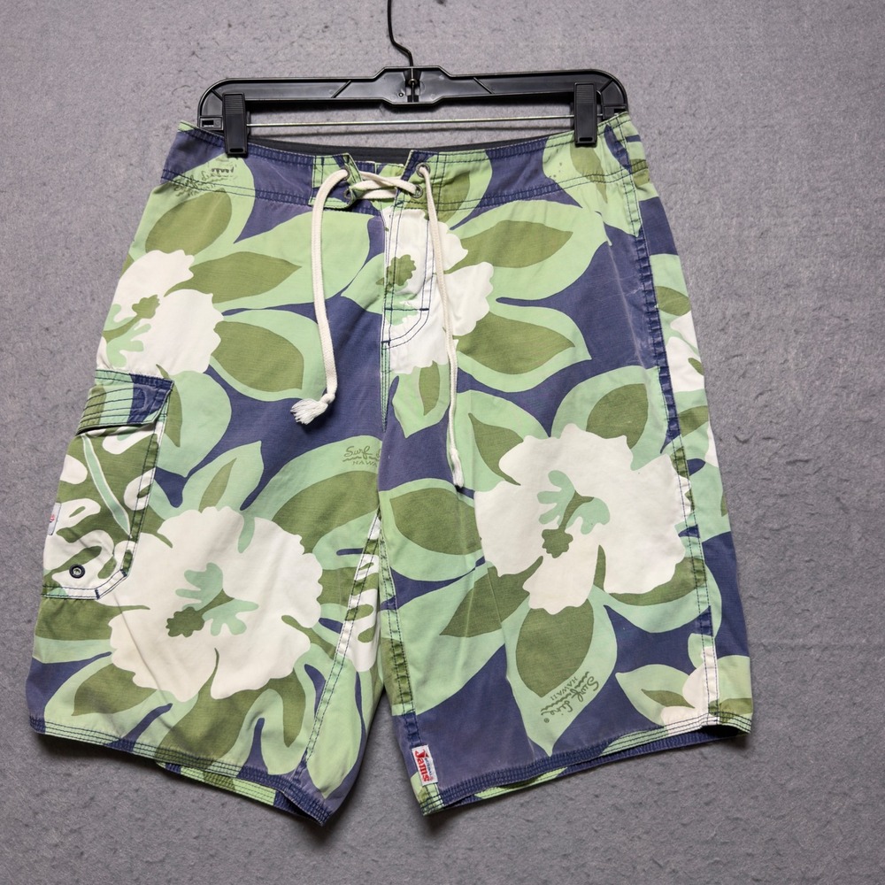 Surf Line Hawaii Jams Mens 28 Board Shorts Monstera‎ Blue Floral Green Navy Swim